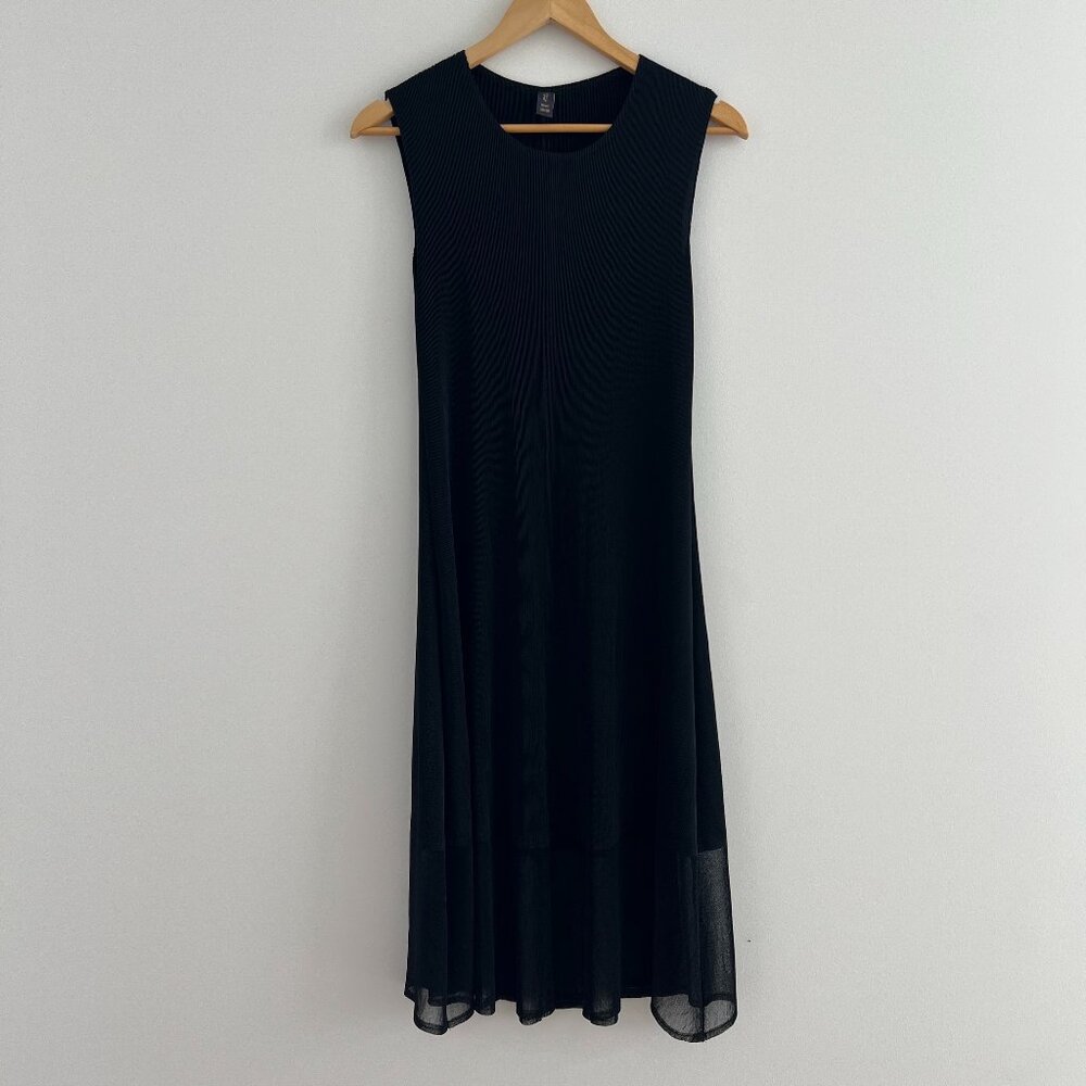Vanté Couture Black Ribbed Pleated Midi‎ Dress Y2K Minimalist Stretch Sleeveless